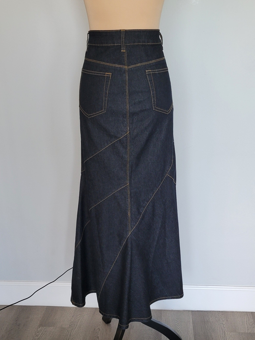 Vintage Bisou Bisou Y2K Dark Blue Denim Jeans Mermaid Trumpet Maxi Skirt Size 14 - Picture 10 of 15